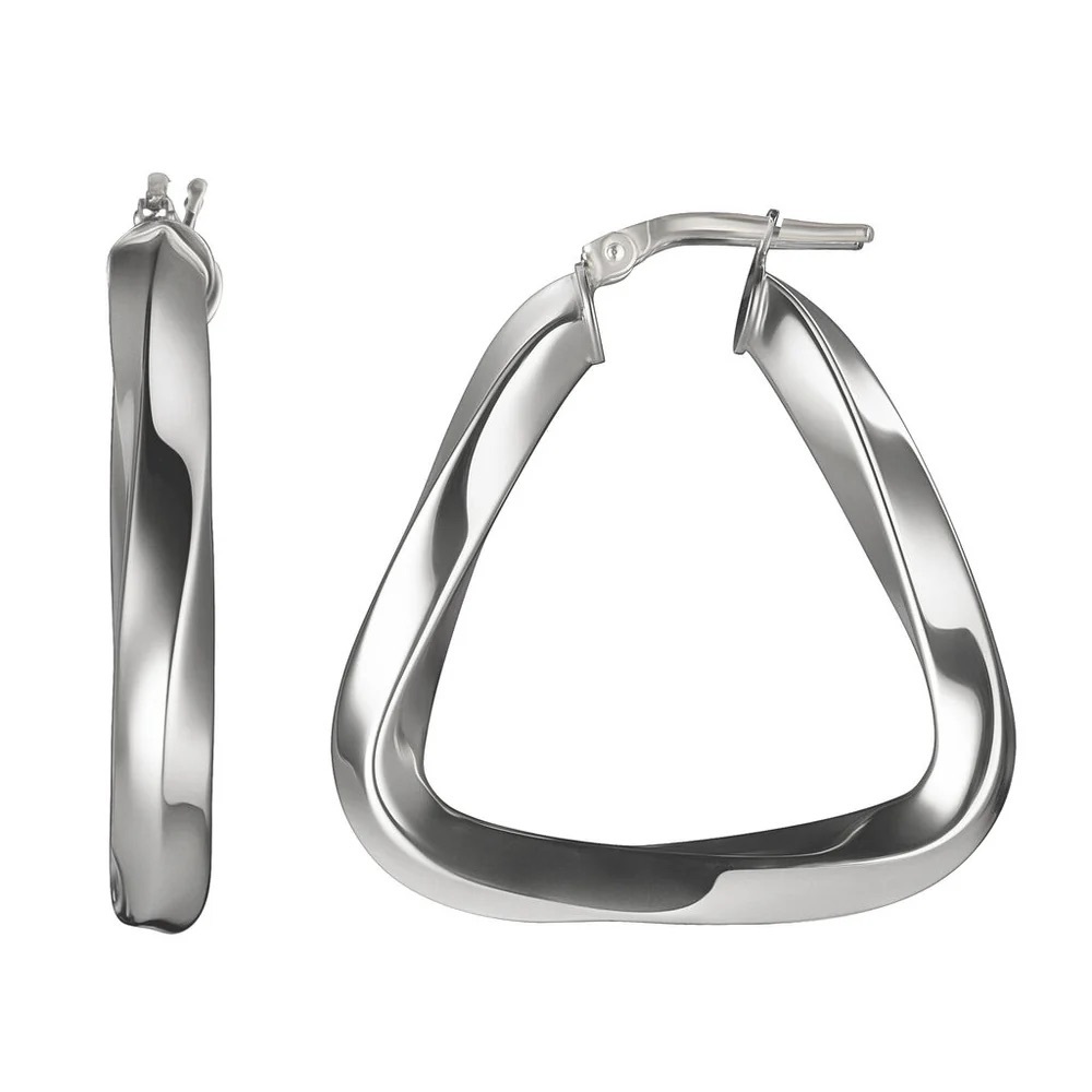 Awe Inspired Triangle Twist Hoop Earrings Sterling Silver